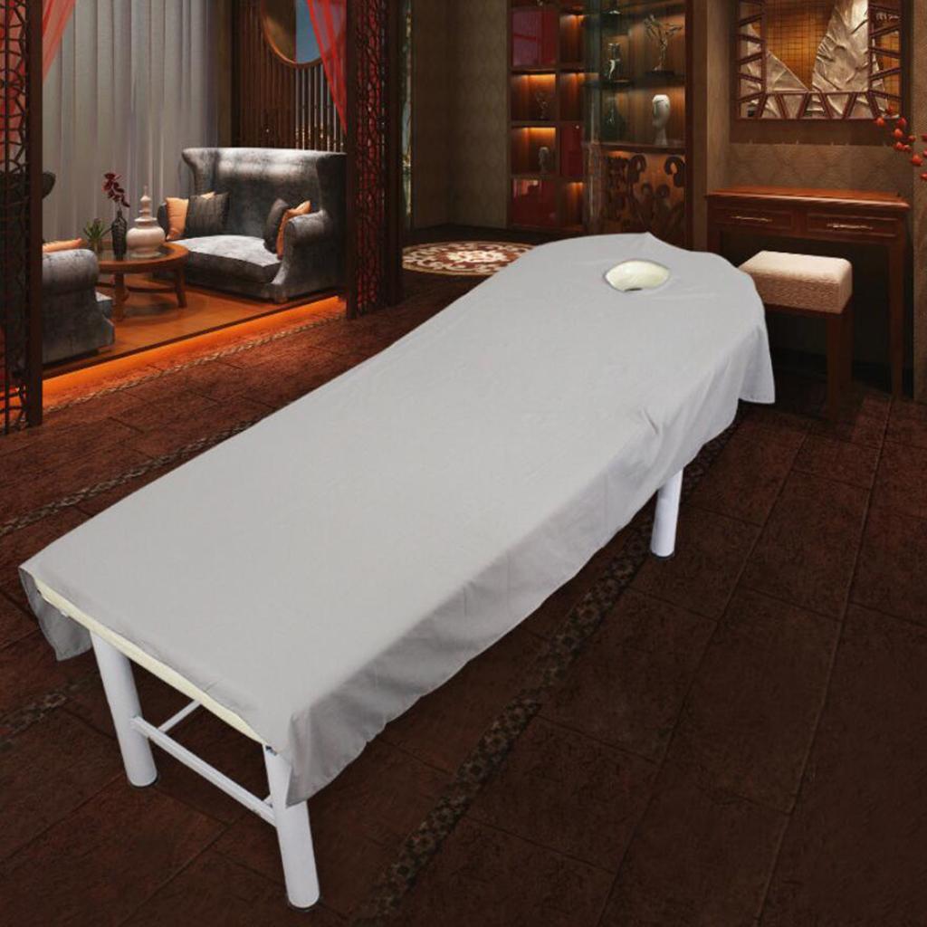 4pcs Solid Color Elastic Thicken Massage Bed Skirt Cover w/ Hole f/