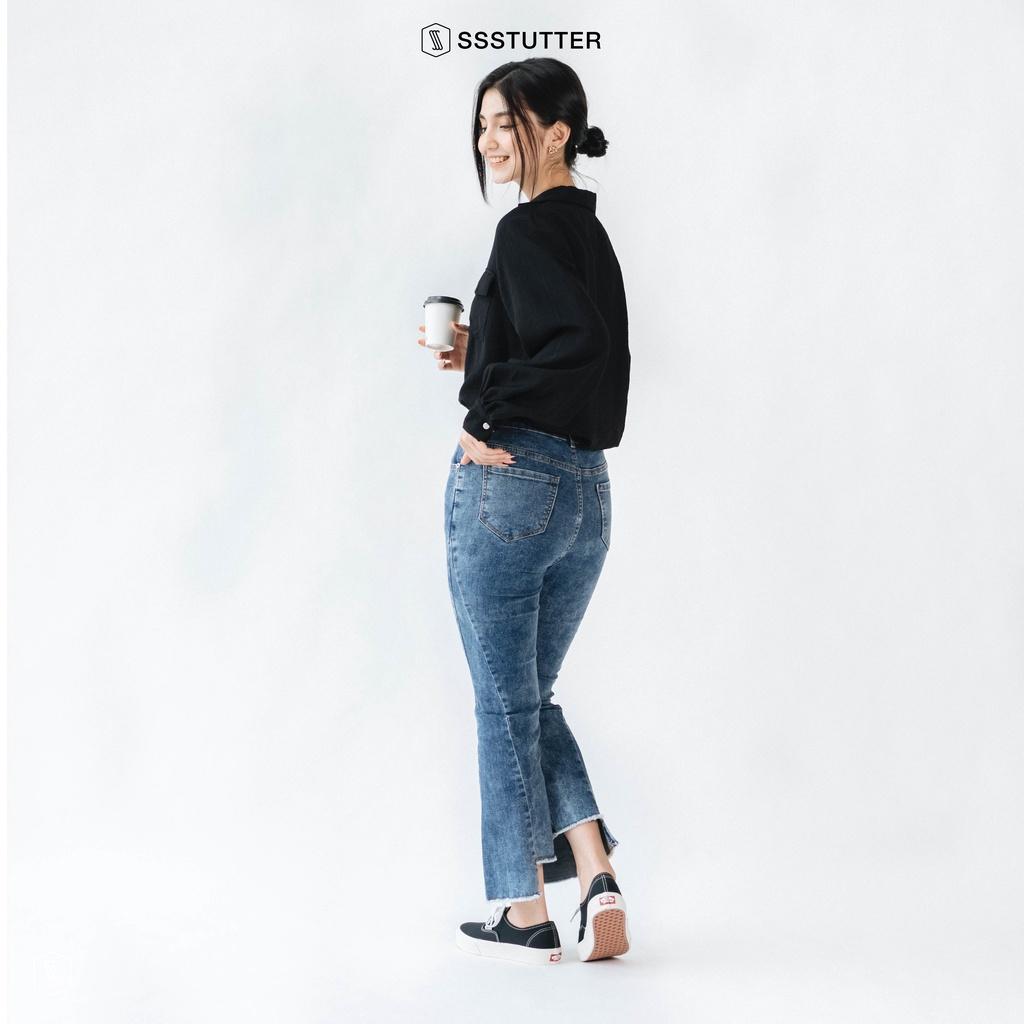 Quần jeans nữ SSSTUTTER co giãn dáng ôm xẻ ống hiện đại trẻ trung Boot Cut Jeans