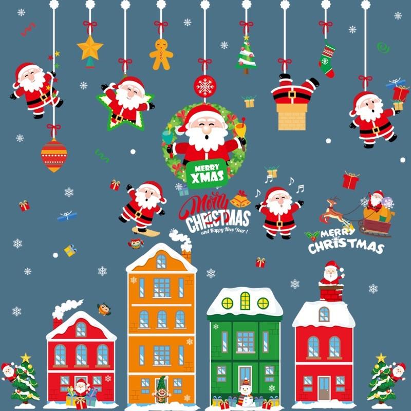 Combo Decal trang trí Noel - THÀNH PHỐ phối RÈM noel nhí đỏ