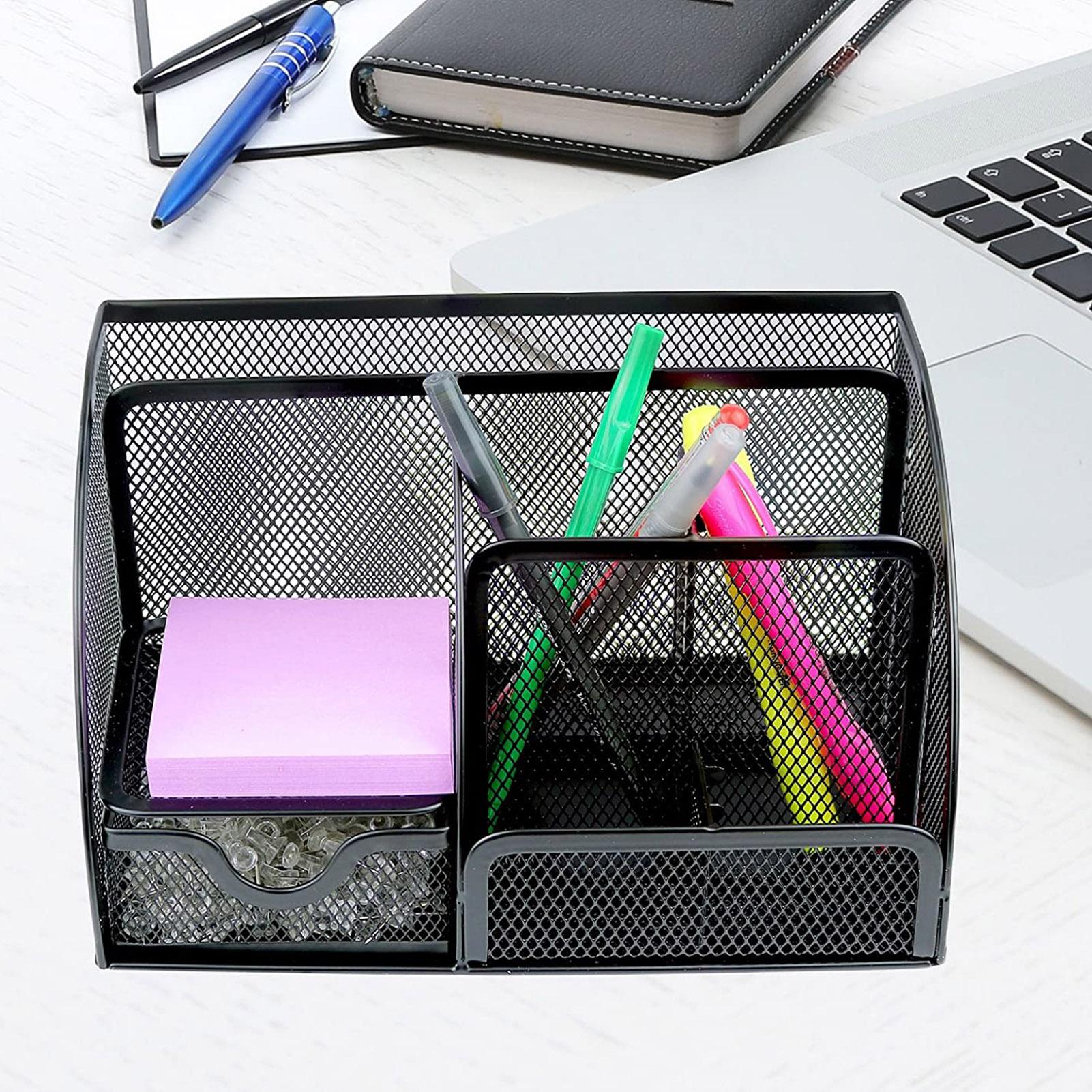Office Table 6-Grid Mesh Storage Box Notes Pencil Stand Table Organizer Office Supplies