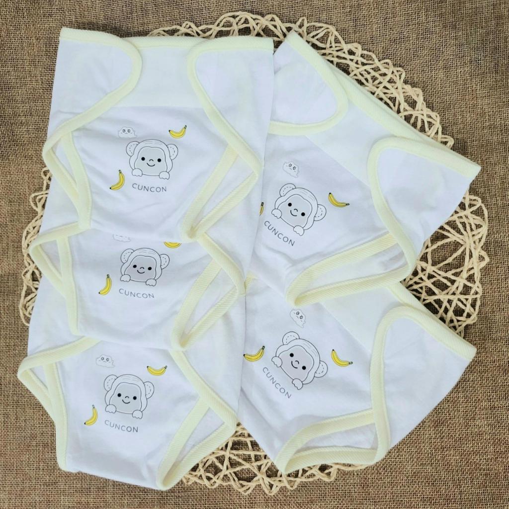 (3-8kg) Set 5 Tả Vải Dán Trắng In Viền Màu Cho Bé - Hiệu Cún Con - Trắng