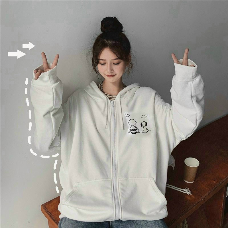 HOODIE ZIP HOẠT HÌNH️ áo khoác chống nắng dây kéo form rộng nam nữ có nón ULZZANG style, Áo khoác chống nắng nỉ tia kéo dày dặn, Áo Khoác Nỉ In Hình Đôi Bạn Thân Zip From Rộng Unissex
