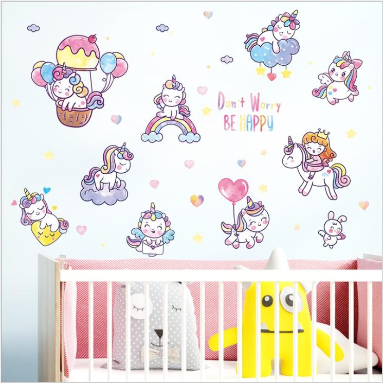 Decal dán tường trang trí - KỲ LÂN HỒNG ĐÁNG YÊU CHO BÉ