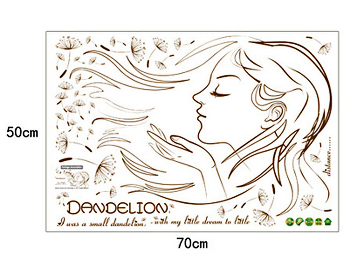 decal dán tường cô gái dandelion nâu