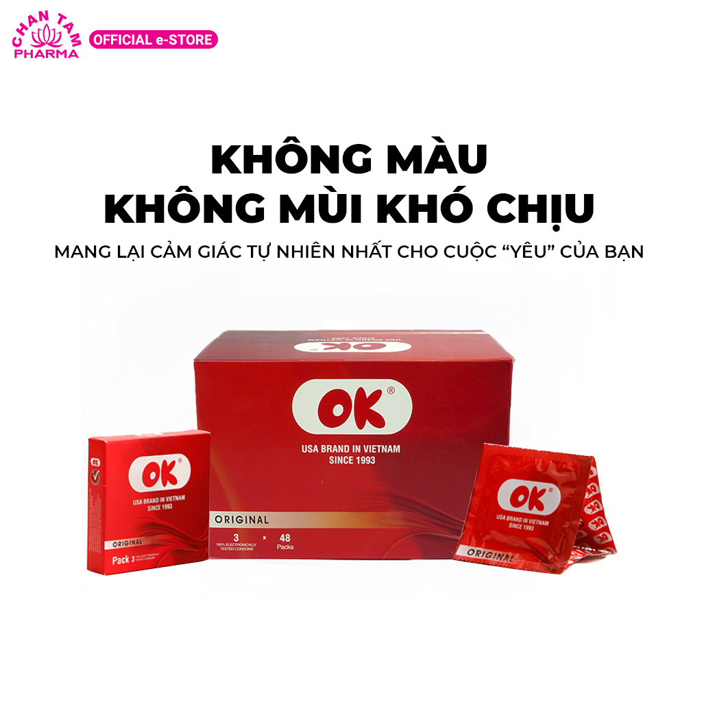 Bao cao su OK không mùi original – hộp 144 cái (48 hộp nhỏ)