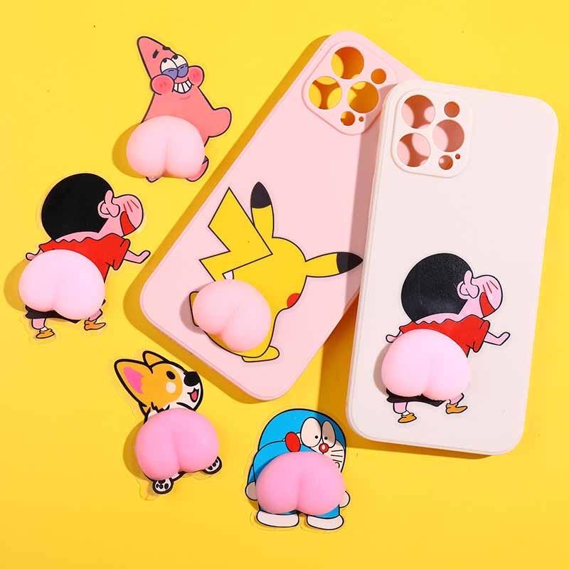 Miếng Dán Mông Mochi Sillicon Sticker Quả Đào Mông Shin Mông Chó Thú Bóp Giảm Stress, siêu hot, dán ốp điện thoại