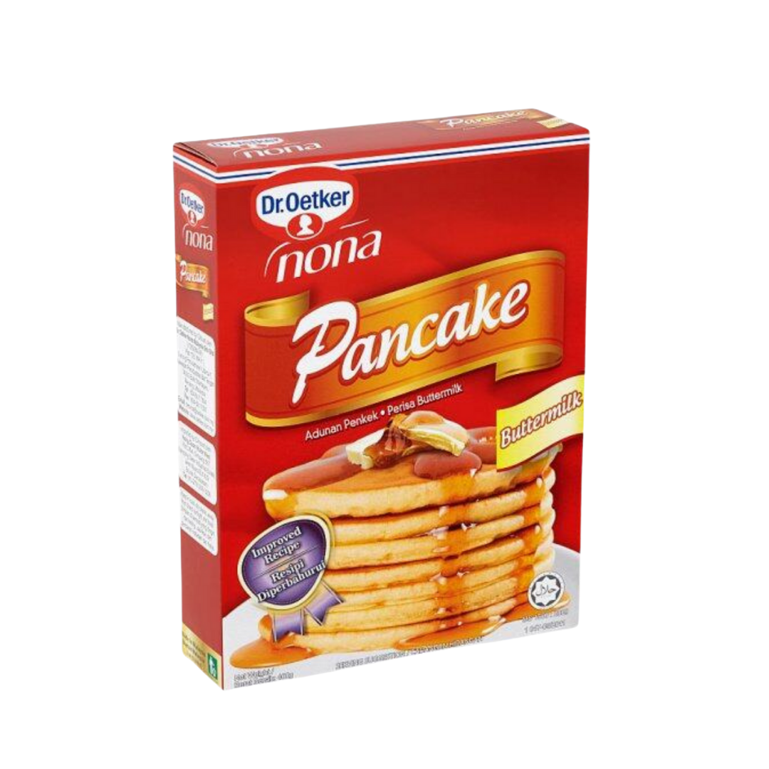 COMBO 1 Hộp Bột Làm Bánh Rán (Pancake) Buttermilk Pha Sẵn Dr. Oetker 400g + 1 Lon Đào Ngâm Đường Pavlides 820g