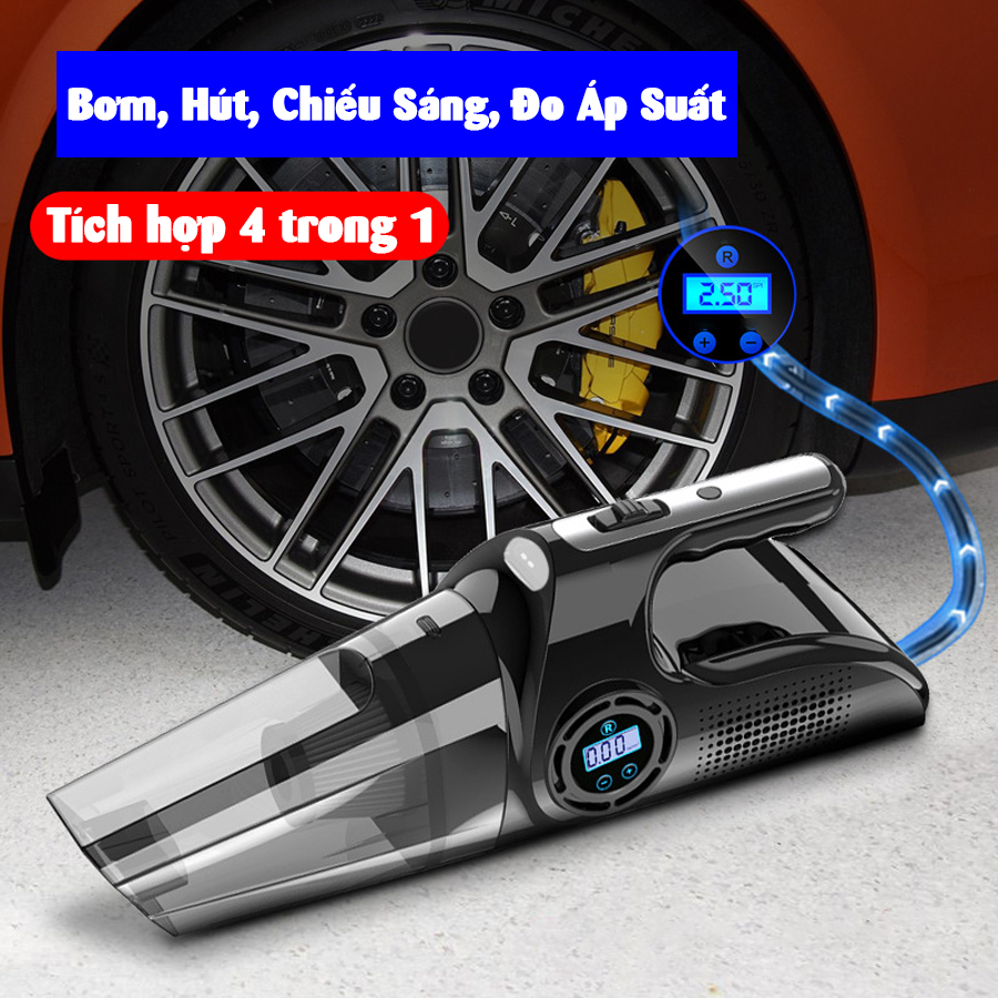 Máy bơm lốp ô tô xe hơi kèm hút bụi cầm tay dùng pin sạc thông minh CAR VIET NAM