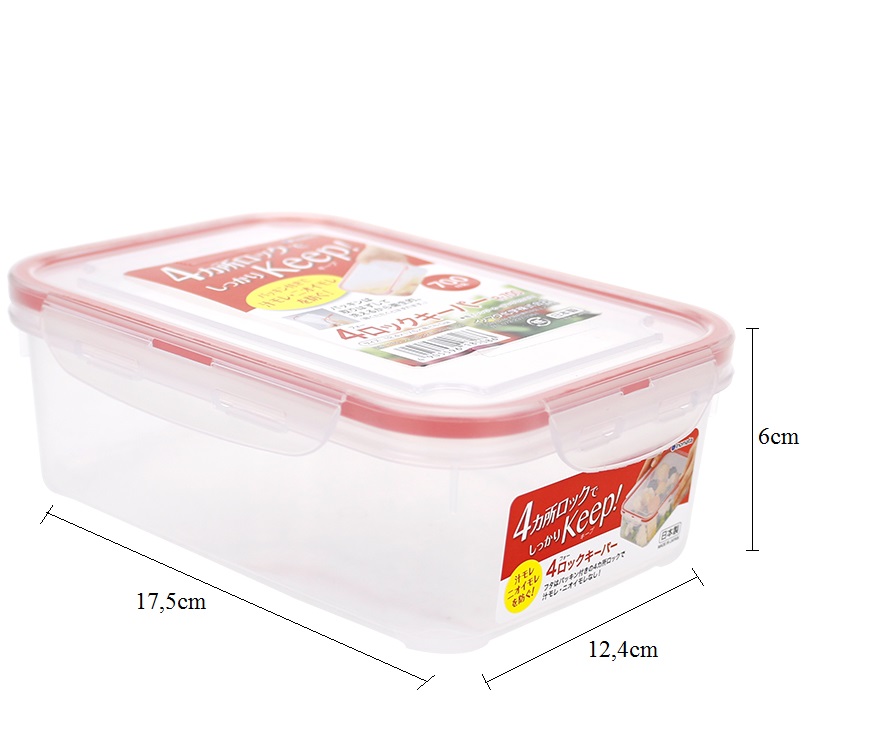 Combo 4 hộp nhựa chữ nhật bảo quản thực phẩm Inomata - Có khóa nắp 4 chiều