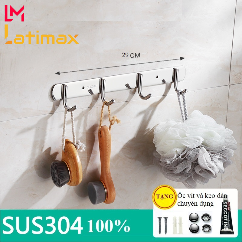 Móc Treo Quần Áo Inox 304 Dán Tường Không Cần Khoan Đục - Tặng Kèm keo và Đinh Vít