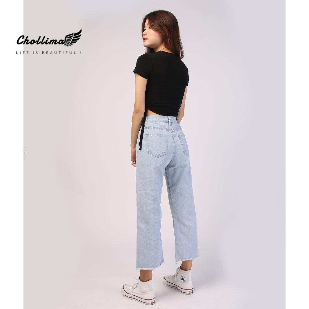 Quần baggy jeans nữ Chollima ống rộng trơn tua lai màu trắng bạc QD014 – quần bò nữ ulzzang