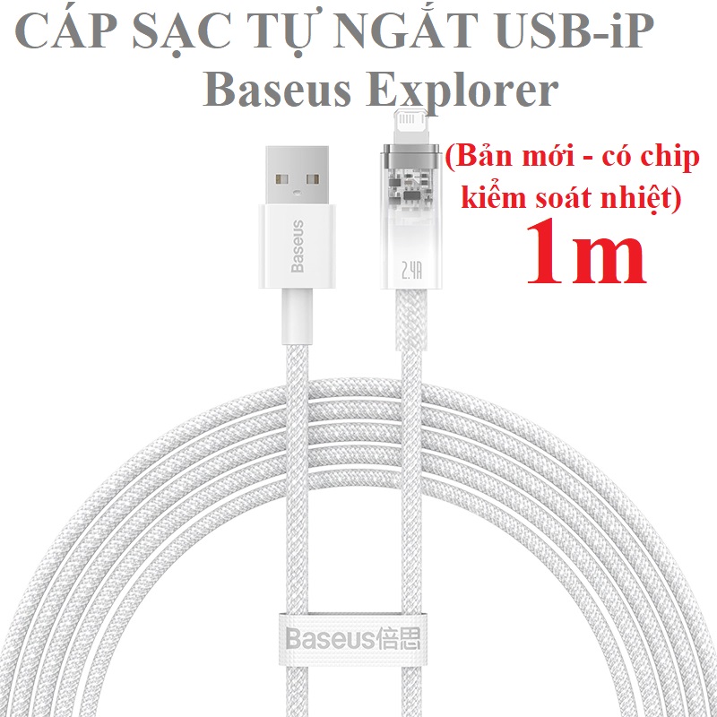 Cáp sạc ip tự ngắt với bộ đôi chip thông minh dòng 2.4A Usb-ip Baseus Explorer (Mới) CB000041 _ hàng chính hãng