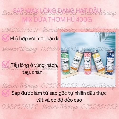 Sáp wax lông cao cấp dạng hạt đậu sáp hũ 400G màu mix sáp dừa siêu bám lông + Tặng que gỗ