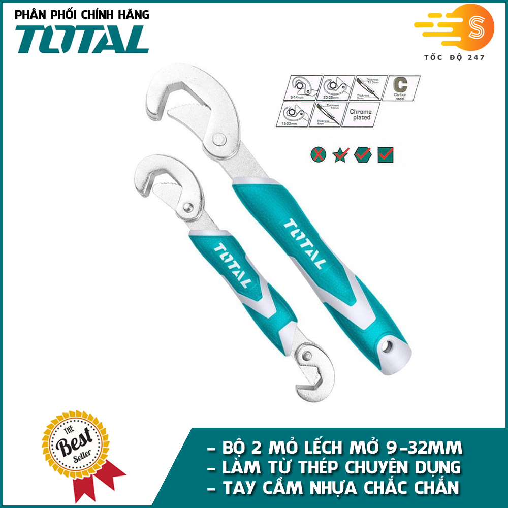 Bộ 2 mỏ lếch đa năng TOTAL THT10309328 - Thép CR-V siêu cứng, bền bỉ, mở bu lông, siết ốc