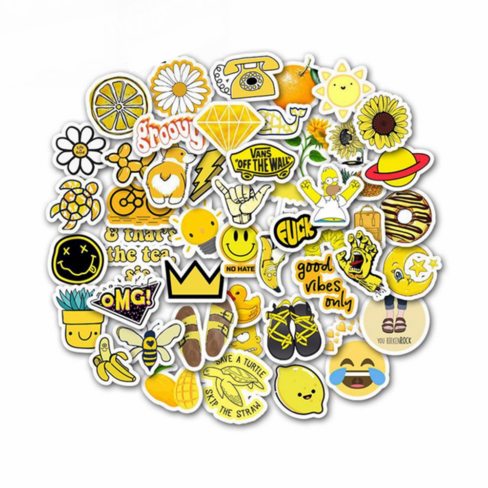 Set 60 Sticker chủ đề màu Vàng, yellow ảnh ép lụa