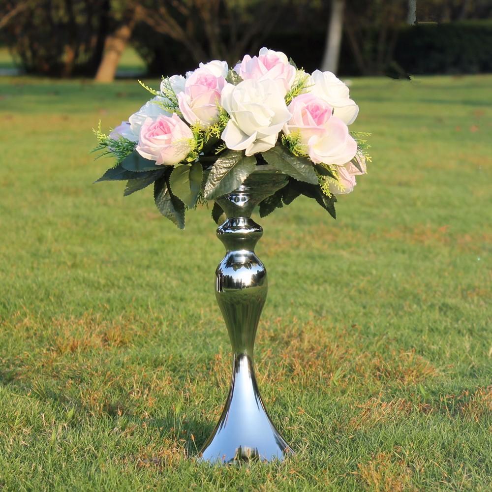 Silver Metal Candle Holder Wedding Event Central Road Flower Vase Rack 315mm