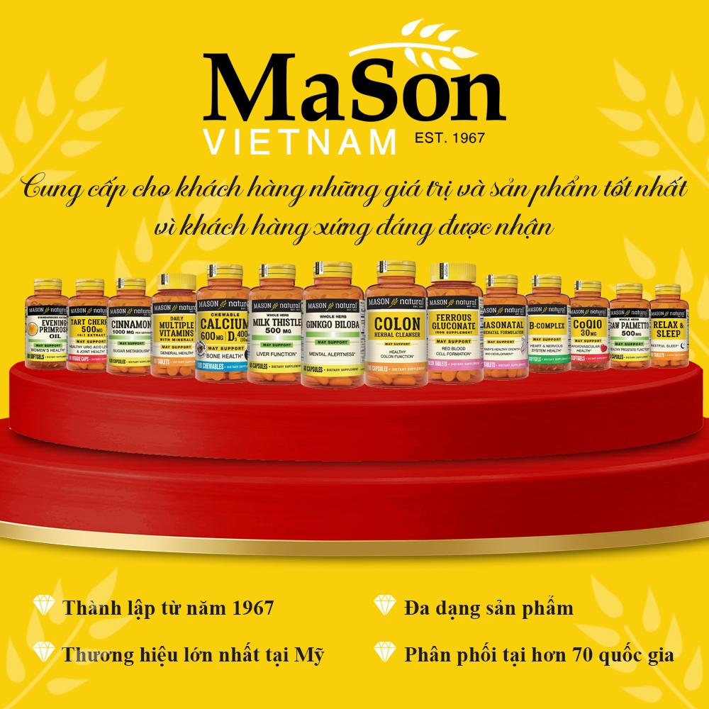 Viên Bổ Sung Sắt Mason Ferrous Gluconate - Giúp Giảm Nguy Cơ Thiếu Máu Do Thiếu Sắt (Hộp 100 Viên)