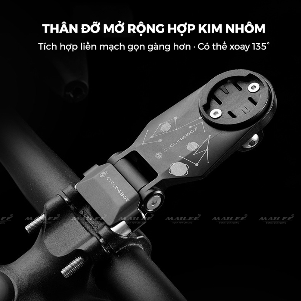 Giá đỡ đồng hồ đa chức năng mở rộng điều chỉnh góc lên xuống 135 độ CyclingBox CB-1600  cho xe đạp địa hình bằng hợp kim nhôm kéo dài tay lái xe đạp - Mai Lee