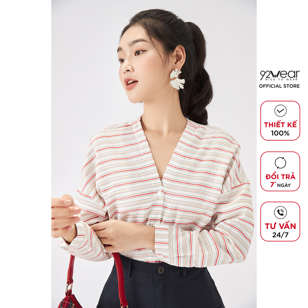 Áo sơ mi nữ  92WEAR thiết kế cổ V công sở ASW1166