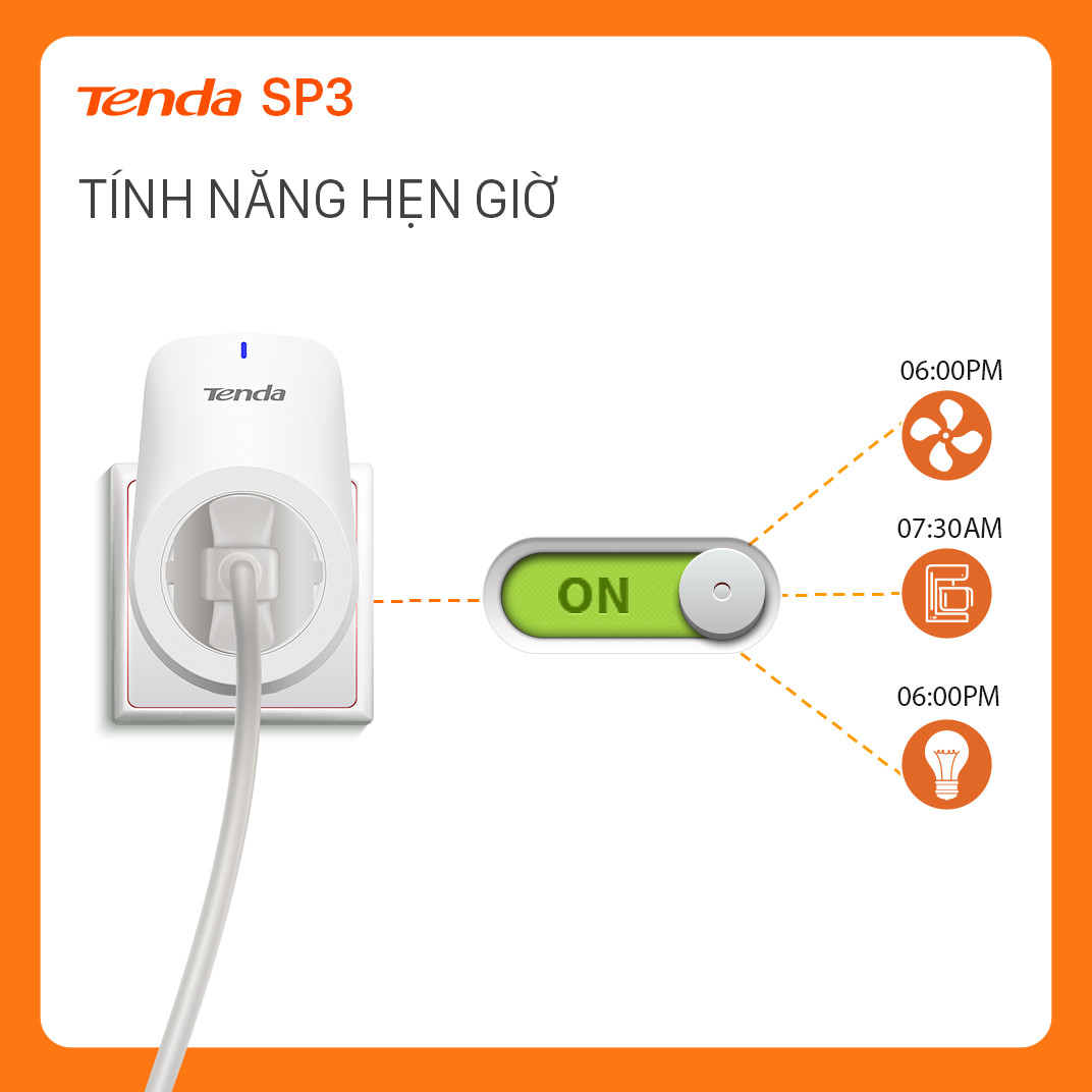 Ổ cắm điện Wi-fi thông minh điều khiển từ xa Tenda SP3 - Hàng Chính Hãng