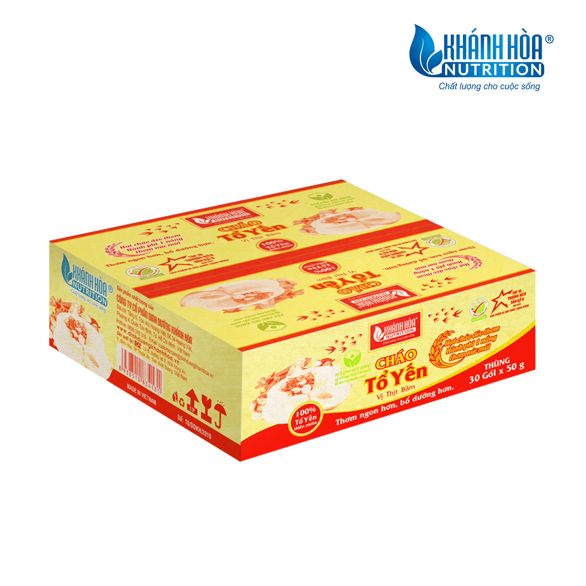 Cháo Tổ Yến Cao Cấp Vị Thịt Bằm - Khánh Hòa Nutrition - Thùng 30 gói x 50g