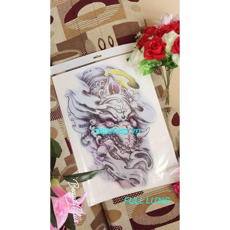 Hình xăm dán kín lưng voi trắng đen 34x48cm