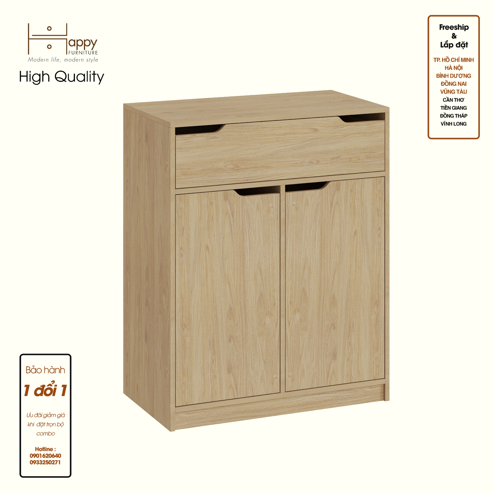 HAPPY FURNITURE , Tủ lưu trữ 1 ngăn kéo 2 cửa mở - ASO, TLT_070 , 80cm x 45cm x 100cm DxRxC