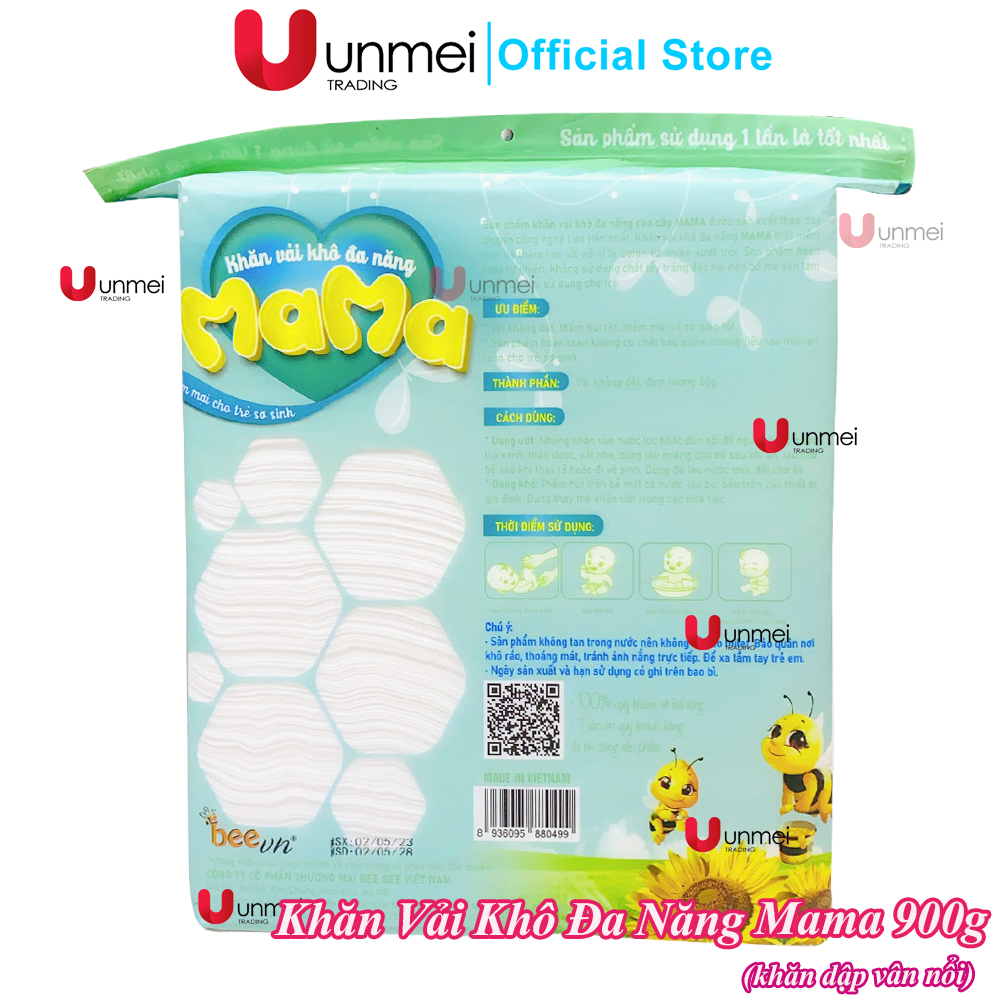 (Túi Tiết Kiệm Xanh) Khăn Khô, Khăn Vải Khô Đa Năng Mama 900g (Kích Thước 15x18cm) Dùng Lau, Vệ Sinh Cho Bé - Thương Hiệu BeeVN Mama