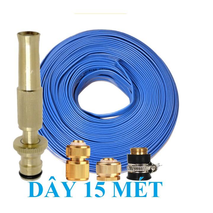 Bộ dây vòi xịt nước rửa xe, tưới cây . tăng áp 3 lần, loại 15m 206587 đầu đồng,cút đồng+ tặng đai