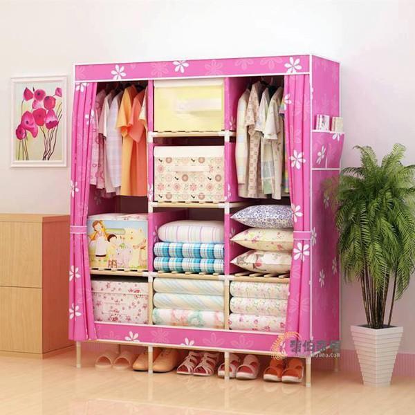 Tủ vải khung Gỗ 3 buồng 170*130*45