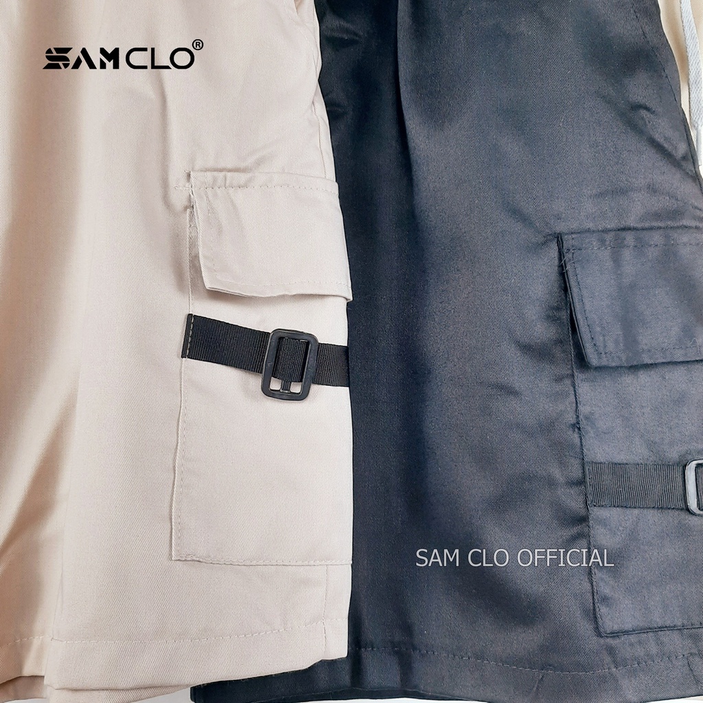 Quần đùi SAM CLO - Quần short Kaki nam nữ túi hộp phối dây dáng suông ống rộng  - M