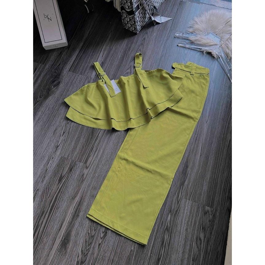 SET 2 MÓN ÁO 2 DÂY BẢN TO CROPTOP BÈO MIX QUẦN SUÔNG ỐNG RỘNG CỰC NỮ TÍNH CHO CÁC NÀNG IU NHÀ MEOWSHOP - Hồng đậm