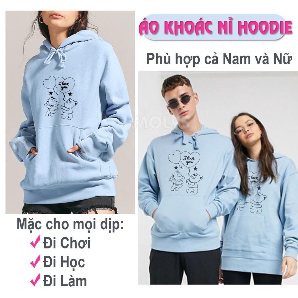Áo Hoodie áo khoác nỉ unisex tay dài có nón form rộng in hình bộ ba dễ thương