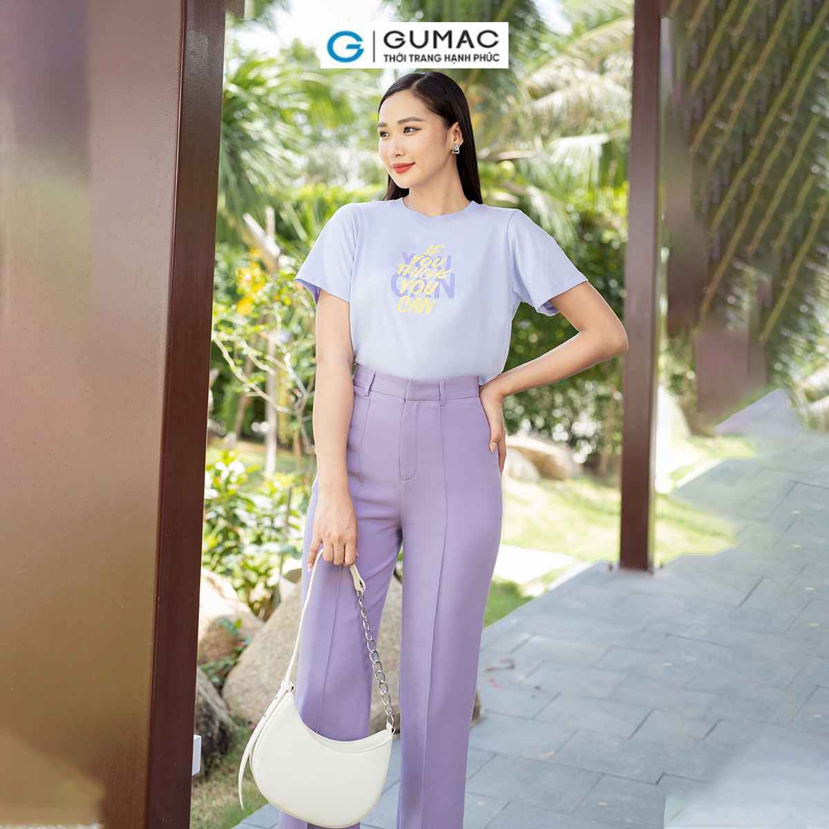 Áo thun nữ cotton tay ngăn cổ tròn in trẻ trung năng động thời trang GUMAC ATD07072