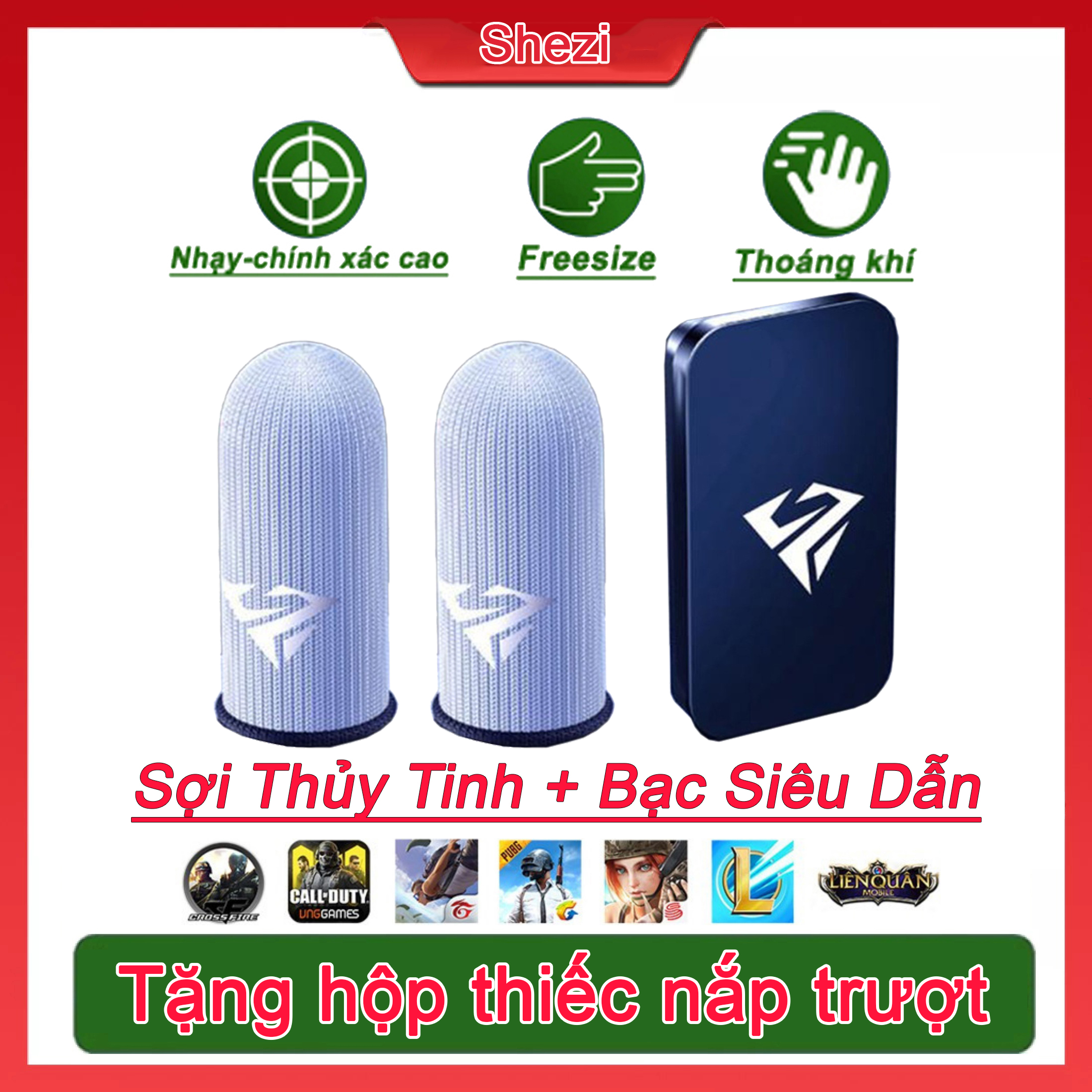 Hình ảnh Găng tay chơi game cho ff siêu nhạy Sợi Thủy Tinh Nano Bạc Bao tay Mobile cảm ứng chống mồ hôi chống trượt - Bộ 2 ngón Tặng Box nắp trượt