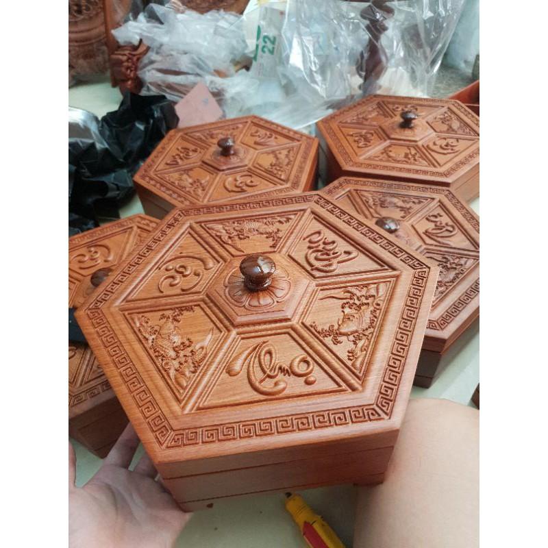 KHAY MỨT ĐỰNG BÁNH KẸO PHÚC LỘC THỌ GỖ HƯƠNG