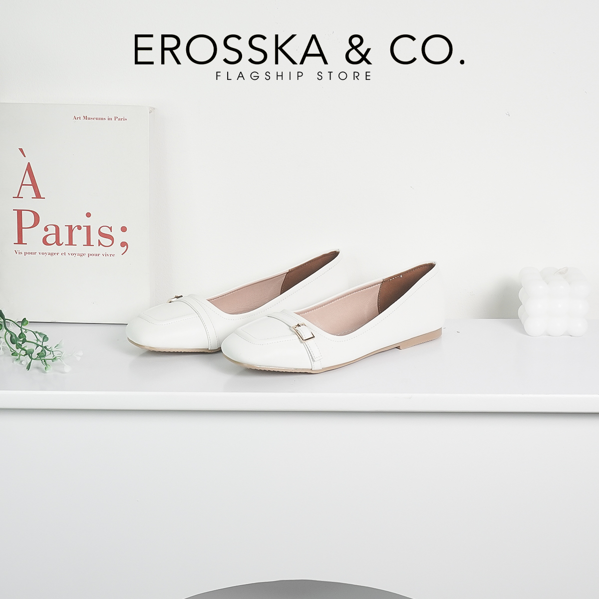 Erosska - Giày búp bê nữ đế bệt phối khóa xinh xắn - EF018