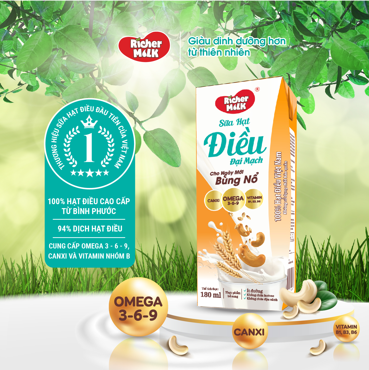 Lốc Sữa Hạt Điều Đại Mạch Richer Milk 180ml (180ml x 4)