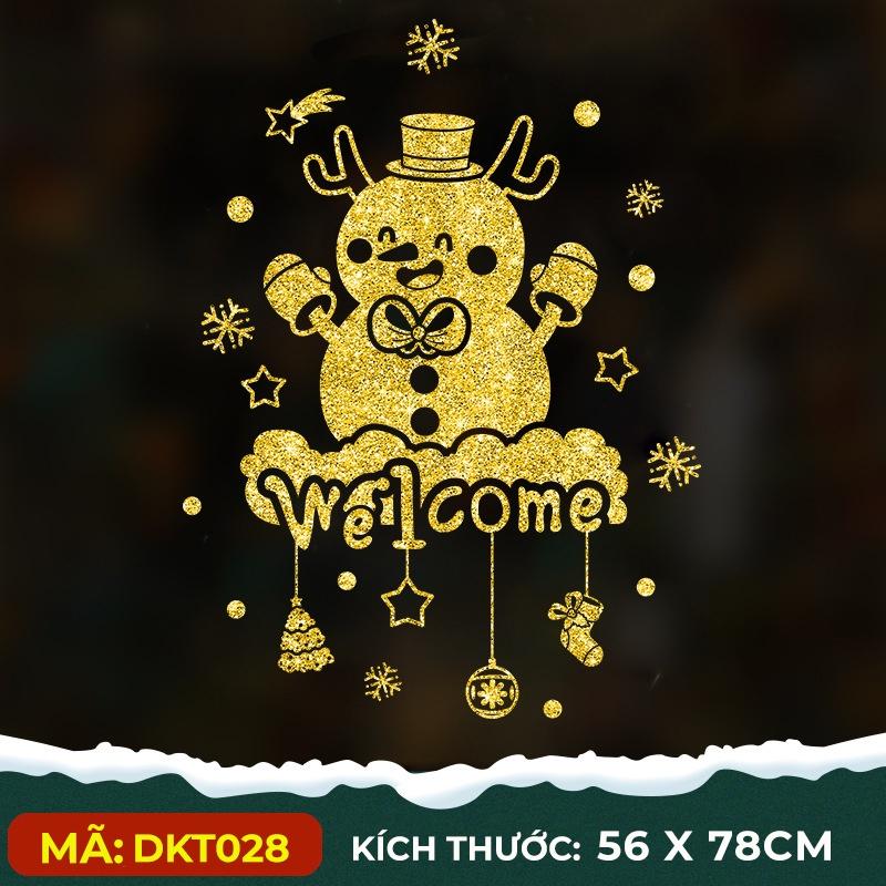 Decal trang trí noel hình người tuyết kim tuyến nhủ vàng