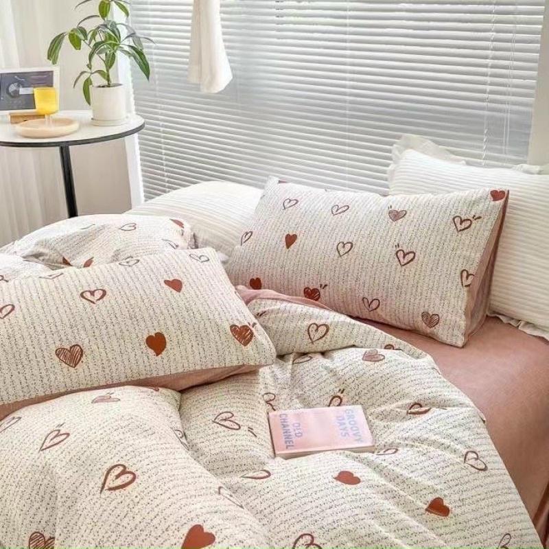 Bộ Chăn Ga Gối Cotton Living 100%cotton Hàng Nhập Khẩu Cao Cấp 4 Món Trái Tim
