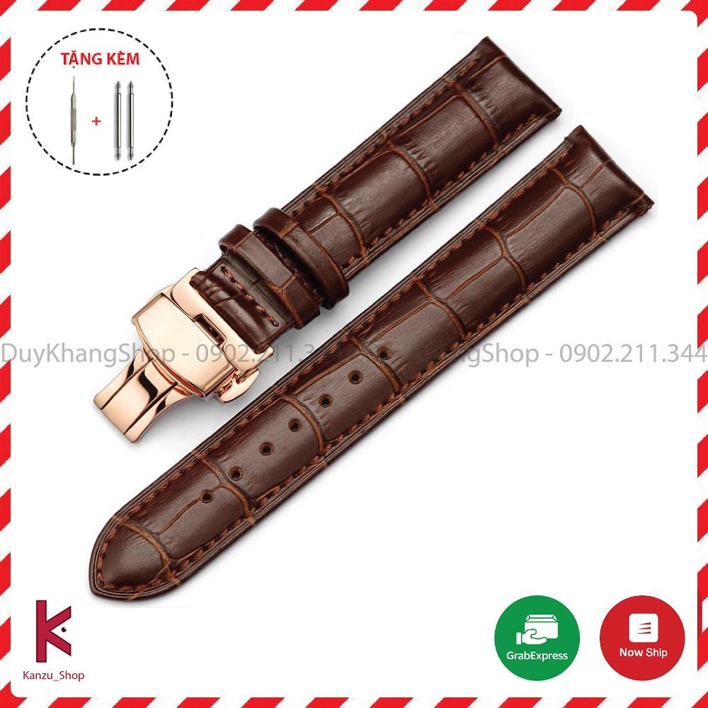 Dây Đồng Hồ Da Khóa Bướm Vàng Hồng Hai Nút Bấm - Dây Da Đồng Hồ 14mm 15mm 16mm 17mm 18mm 19mm 20mm 21mm 22mm 23mm 24mm