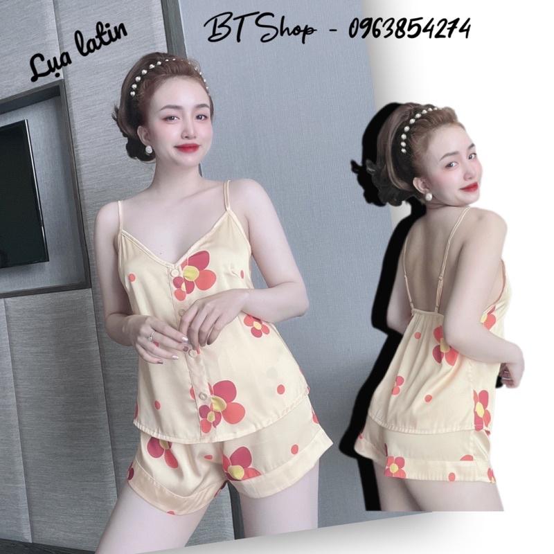 Đồ bộ set ngủ mặc nhà lụa latin 2 dây hoạ tiết freesize 42-57kg