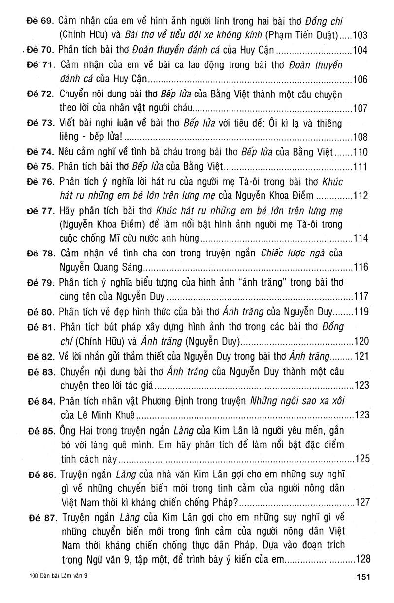 100 Dàn Bài Chi Tiết Làm Văn 9