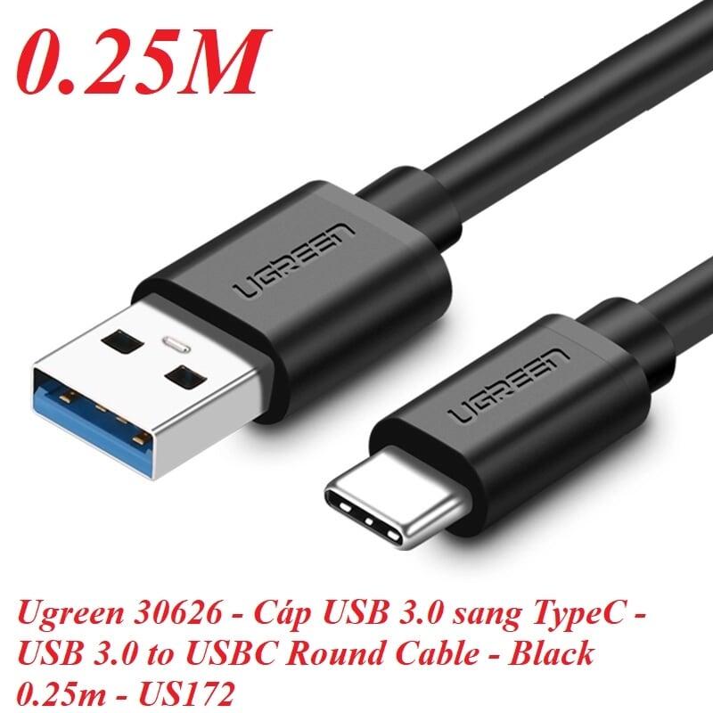 Ugreen UG30626US172TK 0.25M màu Đen Cáp USB TypeC sang USB 3.0 cáp tròn - HÀNG CHÍNH HÃNG