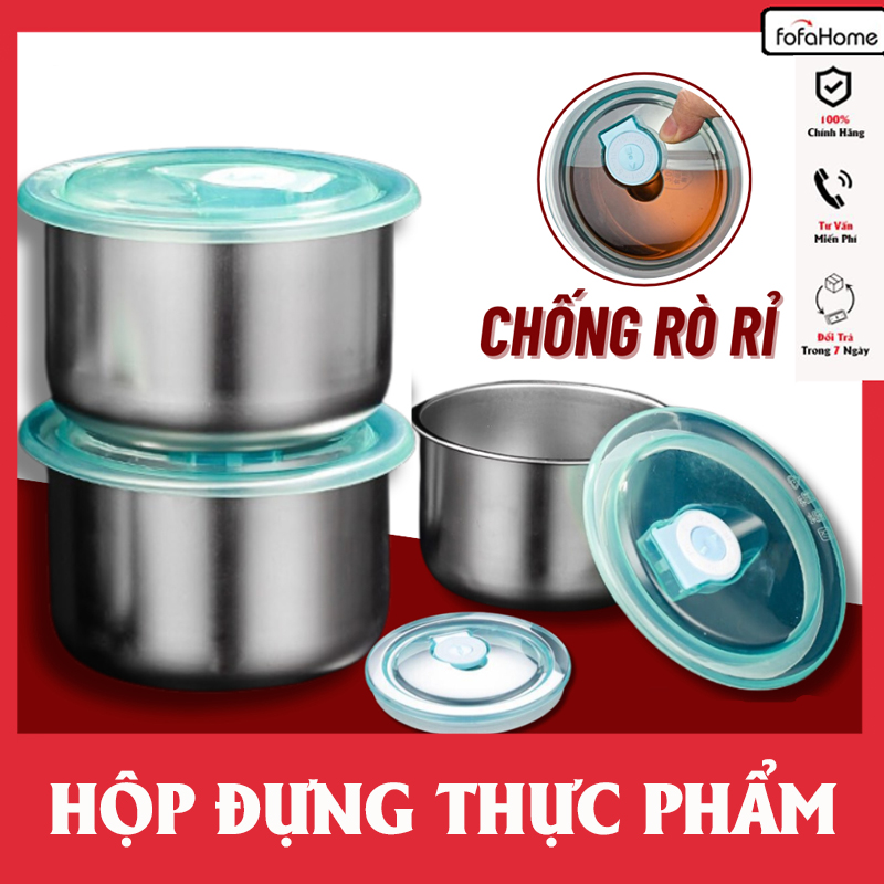 Hộp Đựng Thực Phẩm Tủ Lạnh Inox Hình Tròn Kèm Nắp Đậy Giữ Nhiệt An Toàn Sức Khoẻ Hộp Đựng Thức Ăn Dùng Được Cho Lò Vi Sóng