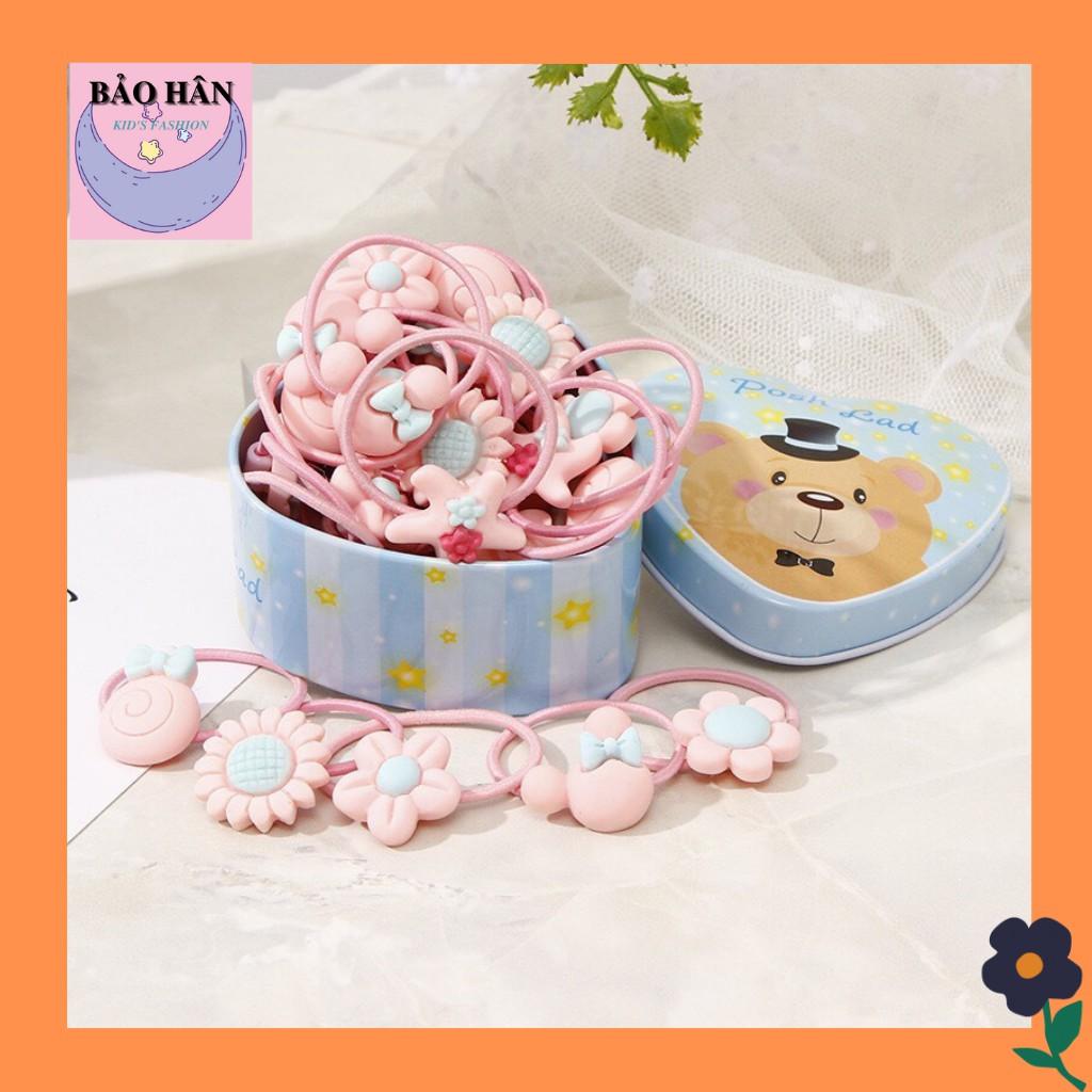 Hộp thiếc 20 dây buộc tóc cho bé - Dây cột buộc tóc dễ thương phong cách hàn quốc cho trẻ em