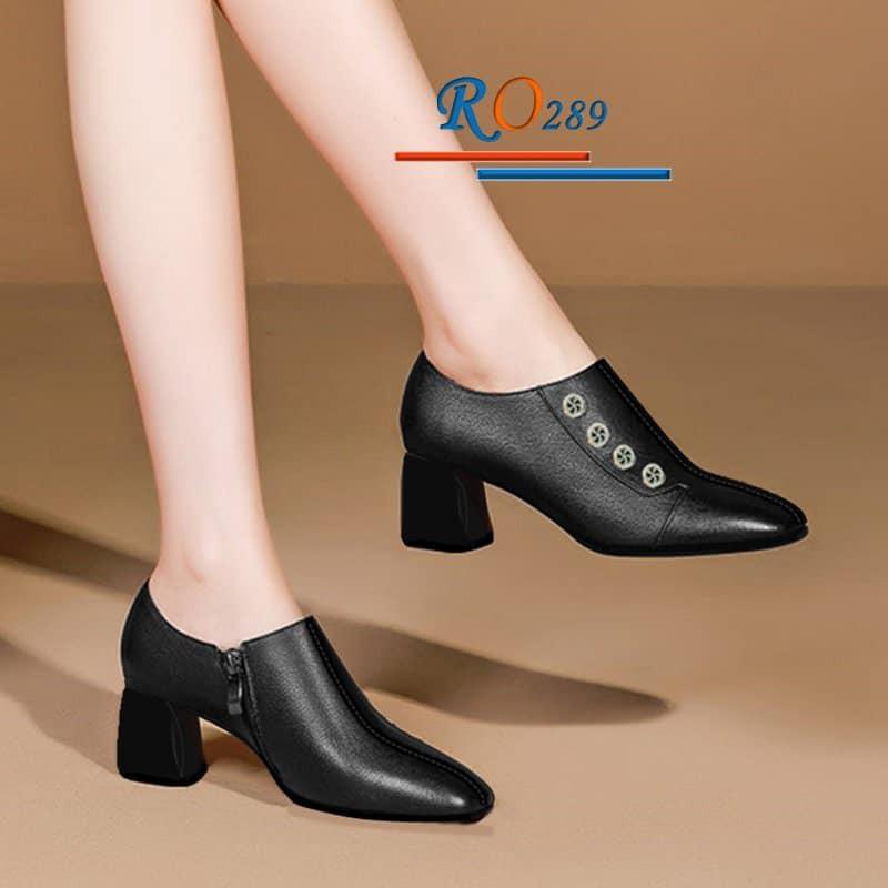 Boots thời trang nữ da lì cao cấp ROSATA RO289 5p gót trụ - đen, be - HÀNG VIỆT NAM