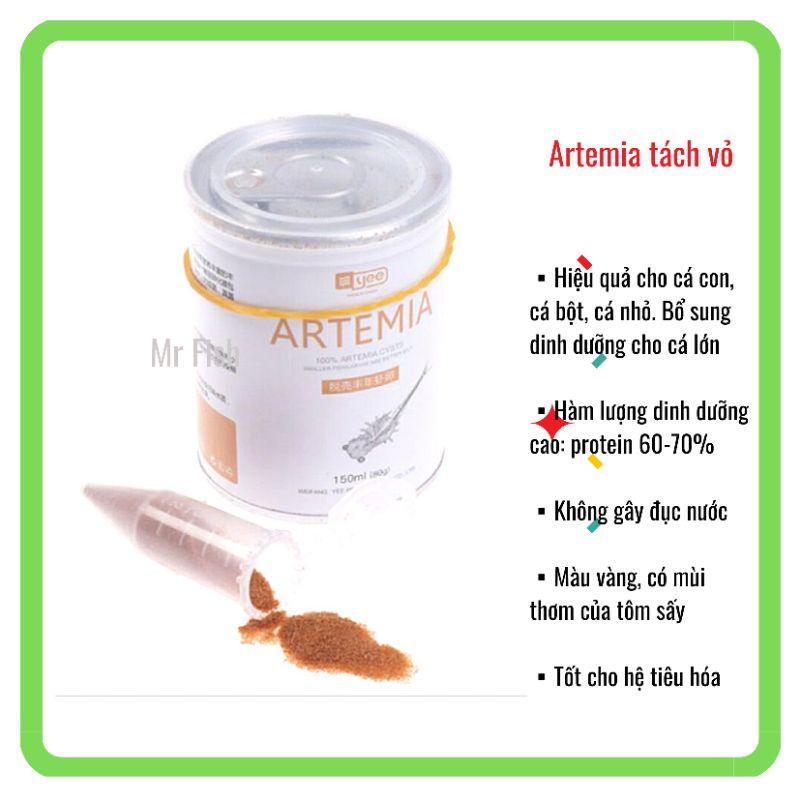 Artemia tách vỏ sấy khô nguyên lon-Thức ăn dinh dưỡng cho cá cảnh, betta, guppy - Tặng kèm 01 ống nhiễu-Mr Fish