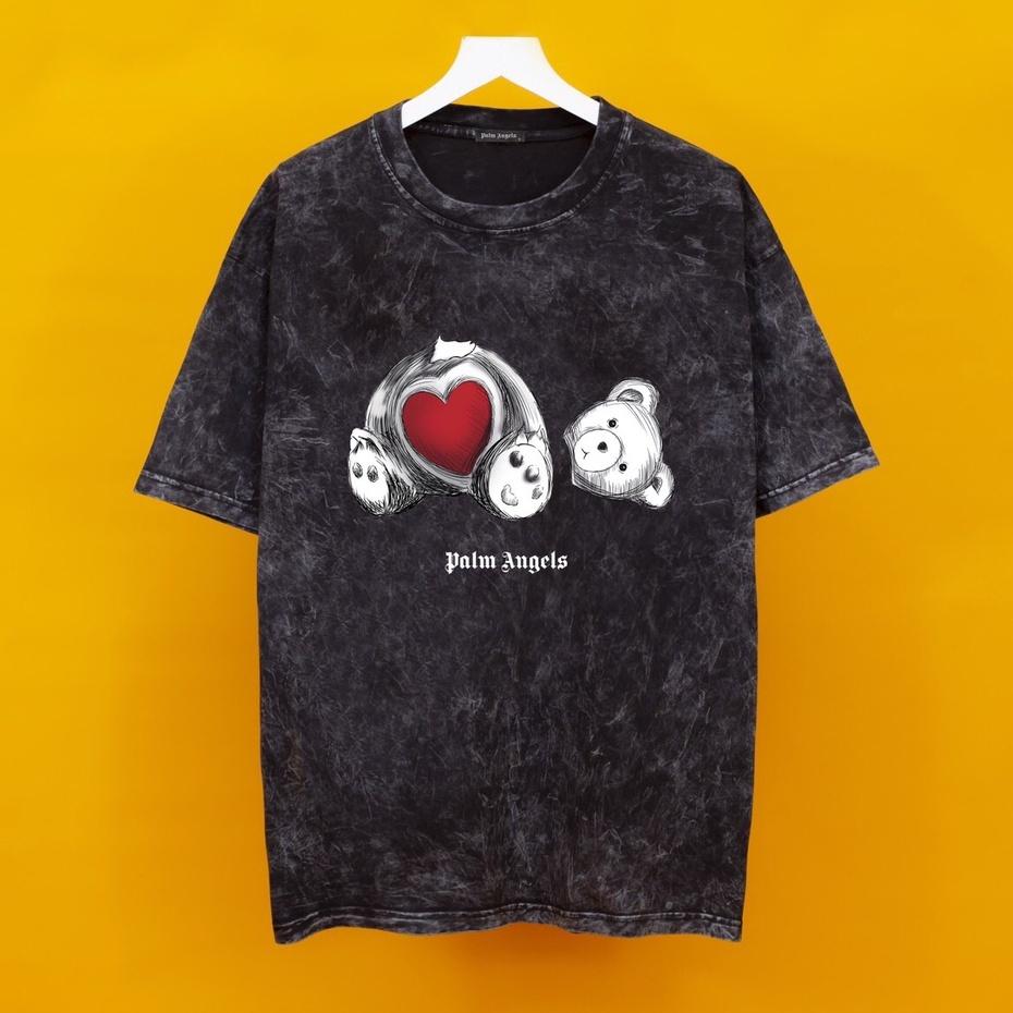 Áo thun loang đen PLAMANGELS nam nữ tay lỡ chất liệu 100% cotton kiểu unisex