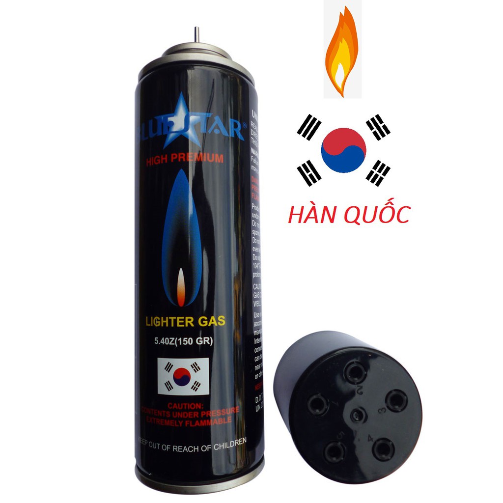 Bình Bơm ga cho bật-lửa-hộp-quẹt kèm 5 đầu bơm các loại bật-lửa-gas - Blue Hàn Quốc 150 gram